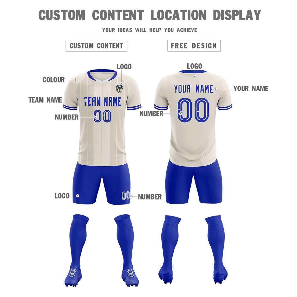 Custom Cream Classic Striped Personalized Football Kit Jersey