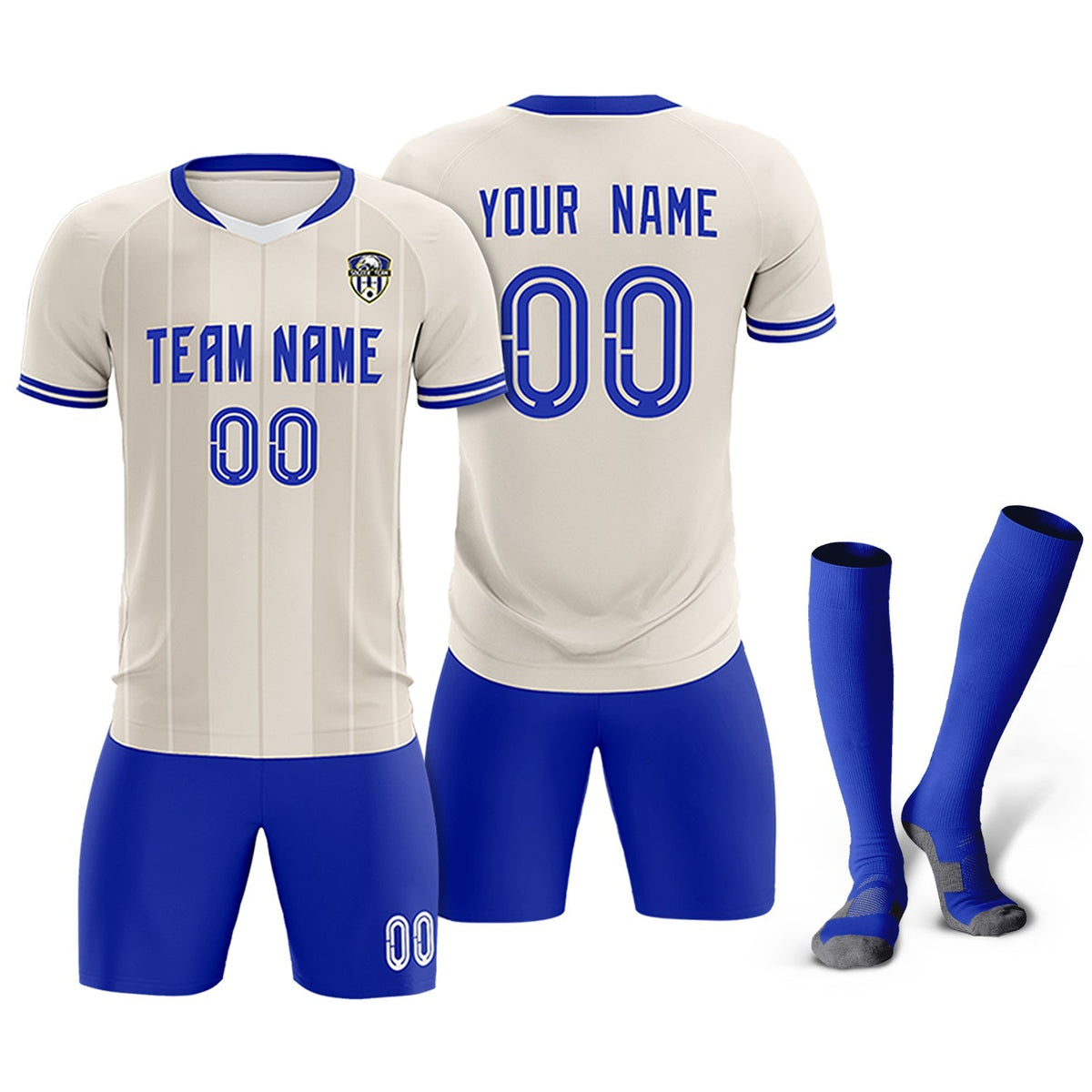 Custom Cream Classic Striped Personalized Football Kit Jersey