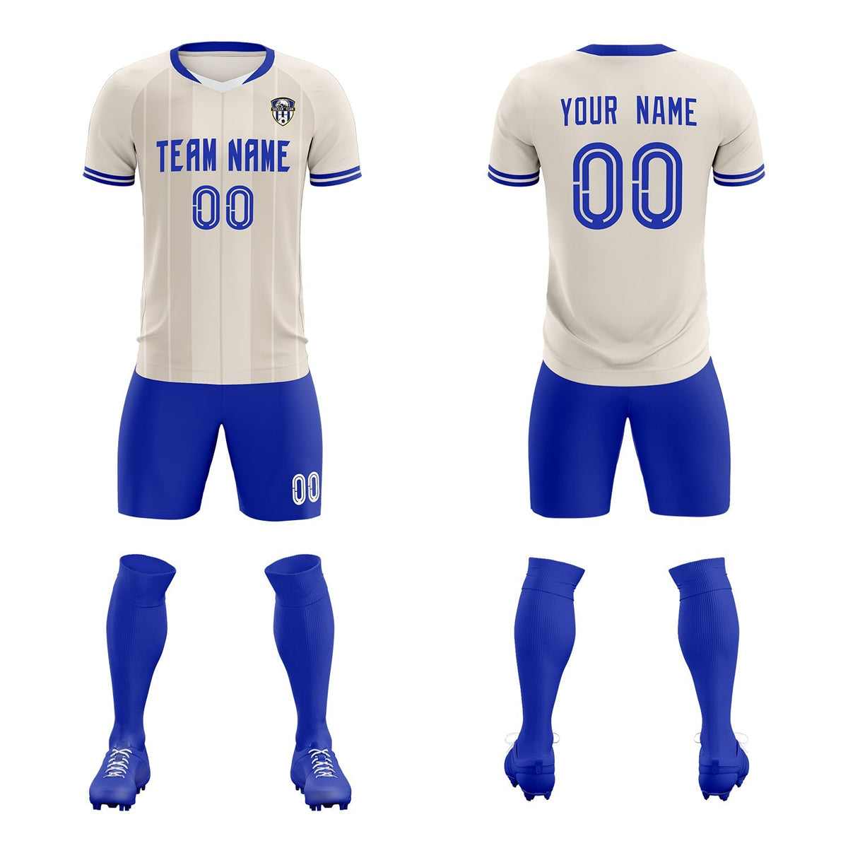 Custom Cream Classic Striped Personalized Football Kit Jersey