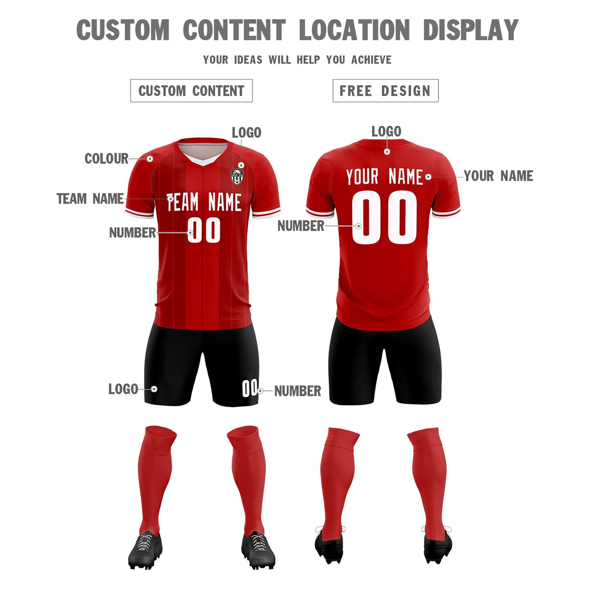 Custom Red Classic Striped Personalized Football Kit Jersey