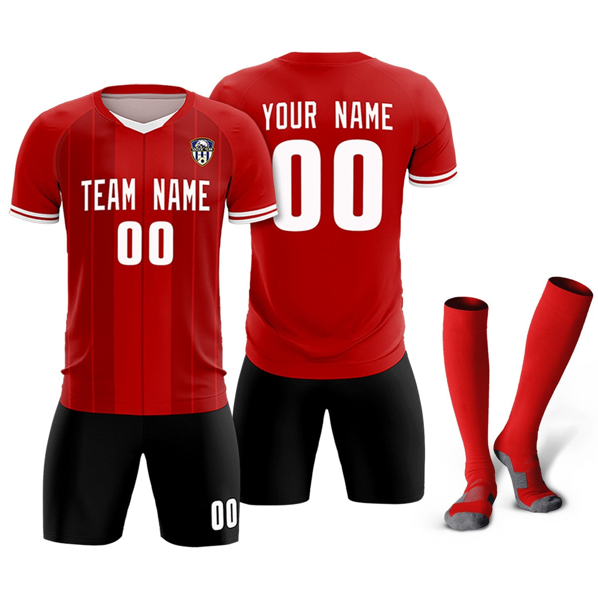 Custom Red Classic Striped Personalized Football Kit Jersey