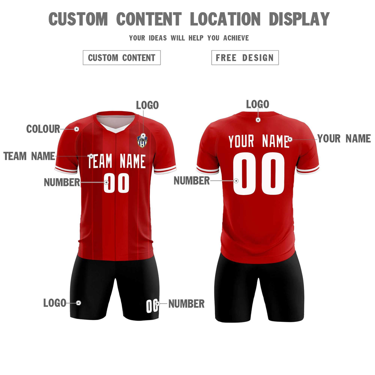 Custom Red Classic Striped Personalized Football Kit Jersey