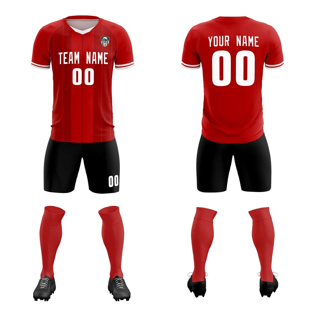 Custom Red Classic Striped Personalized Football Kit Jersey
