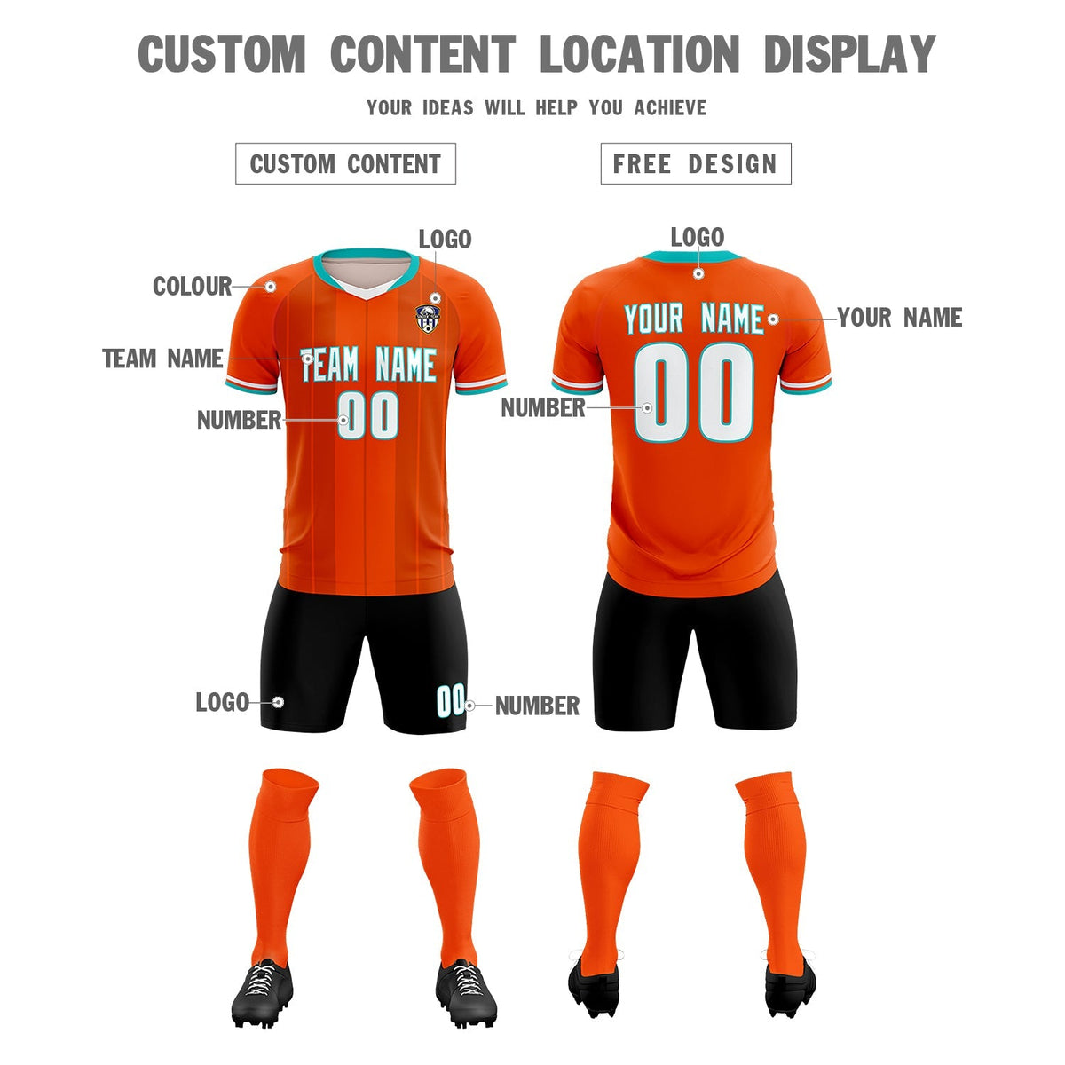 Custom Orange Classic Striped Personalized Football Kit Jersey
