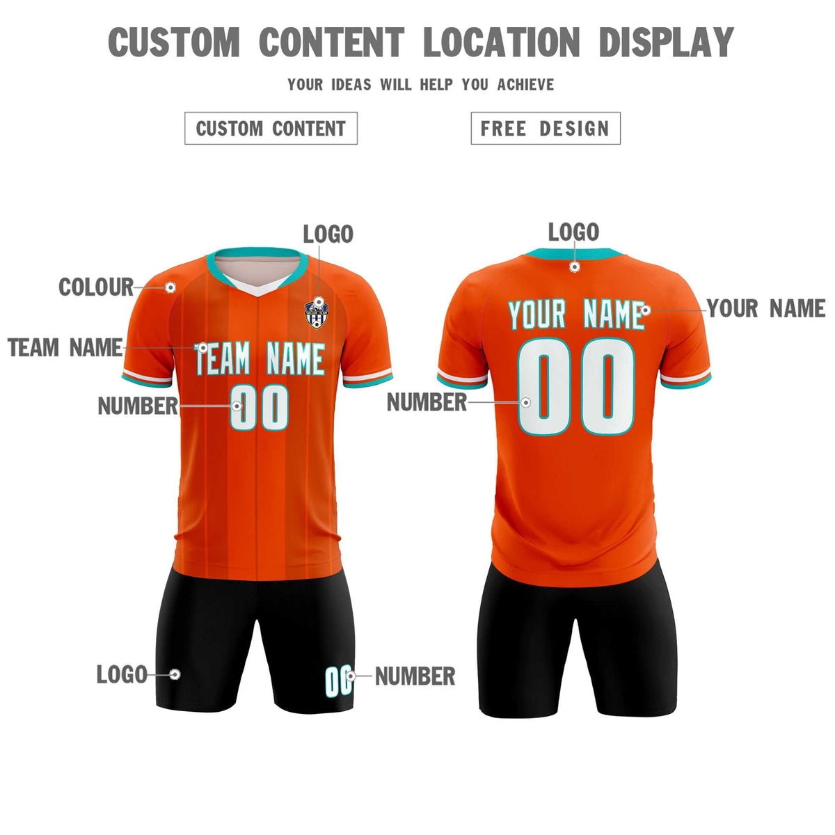 Custom Orange Classic Striped Personalized Football Kit Jersey