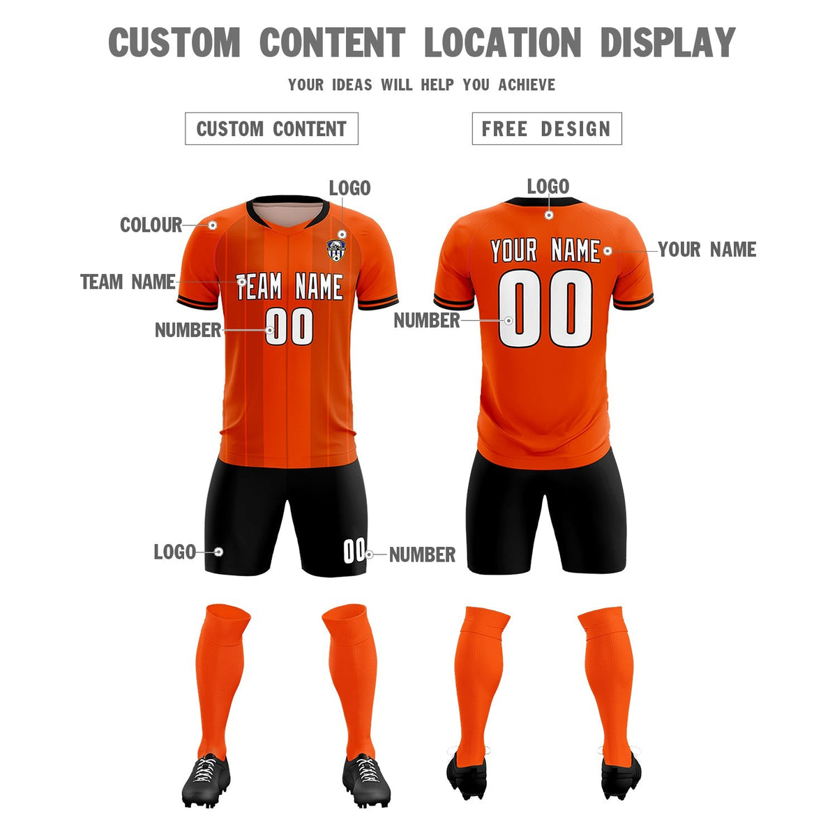 Custom Orange Classic Striped Personalized Football Kit Jersey