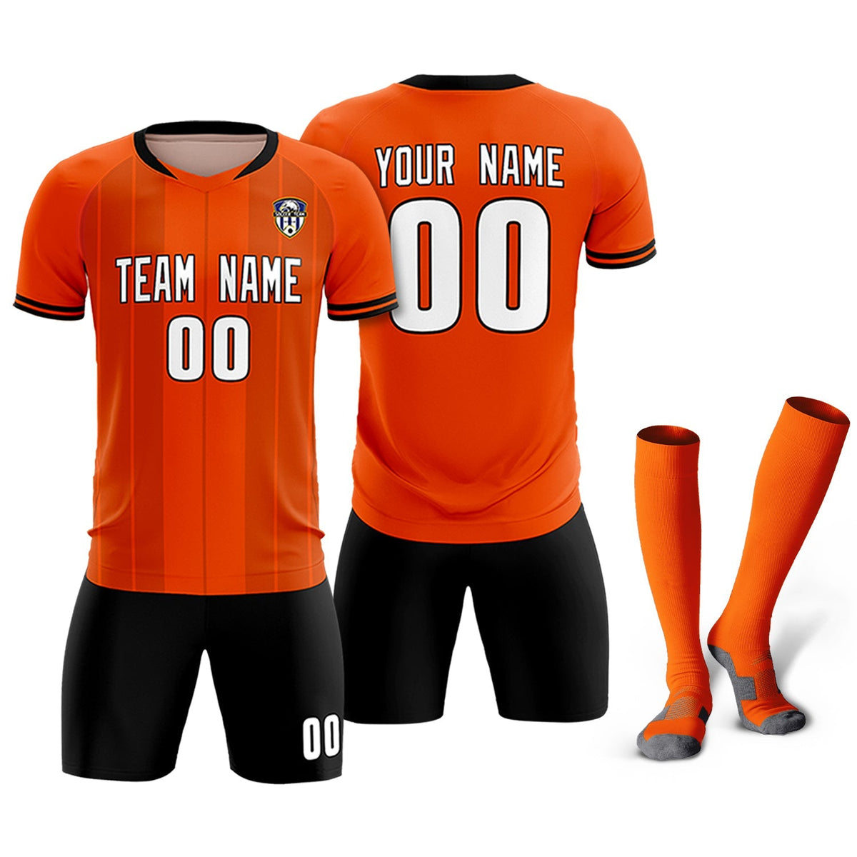Custom Orange Classic Striped Personalized Football Kit Jersey