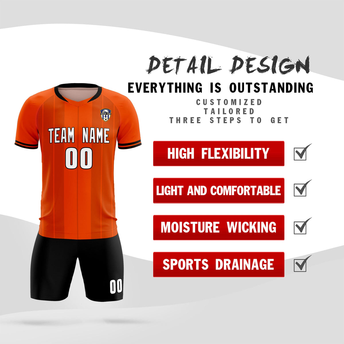 Custom Orange Classic Striped Personalized Football Kit Jersey