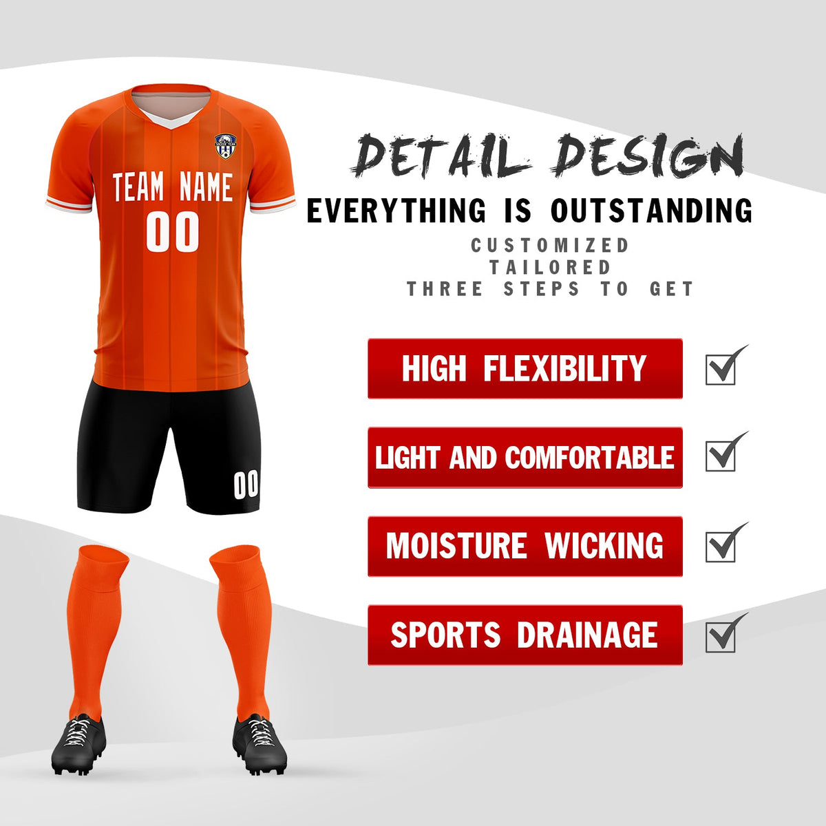 Custom Orange Classic Striped Personalized Football Kit Jersey