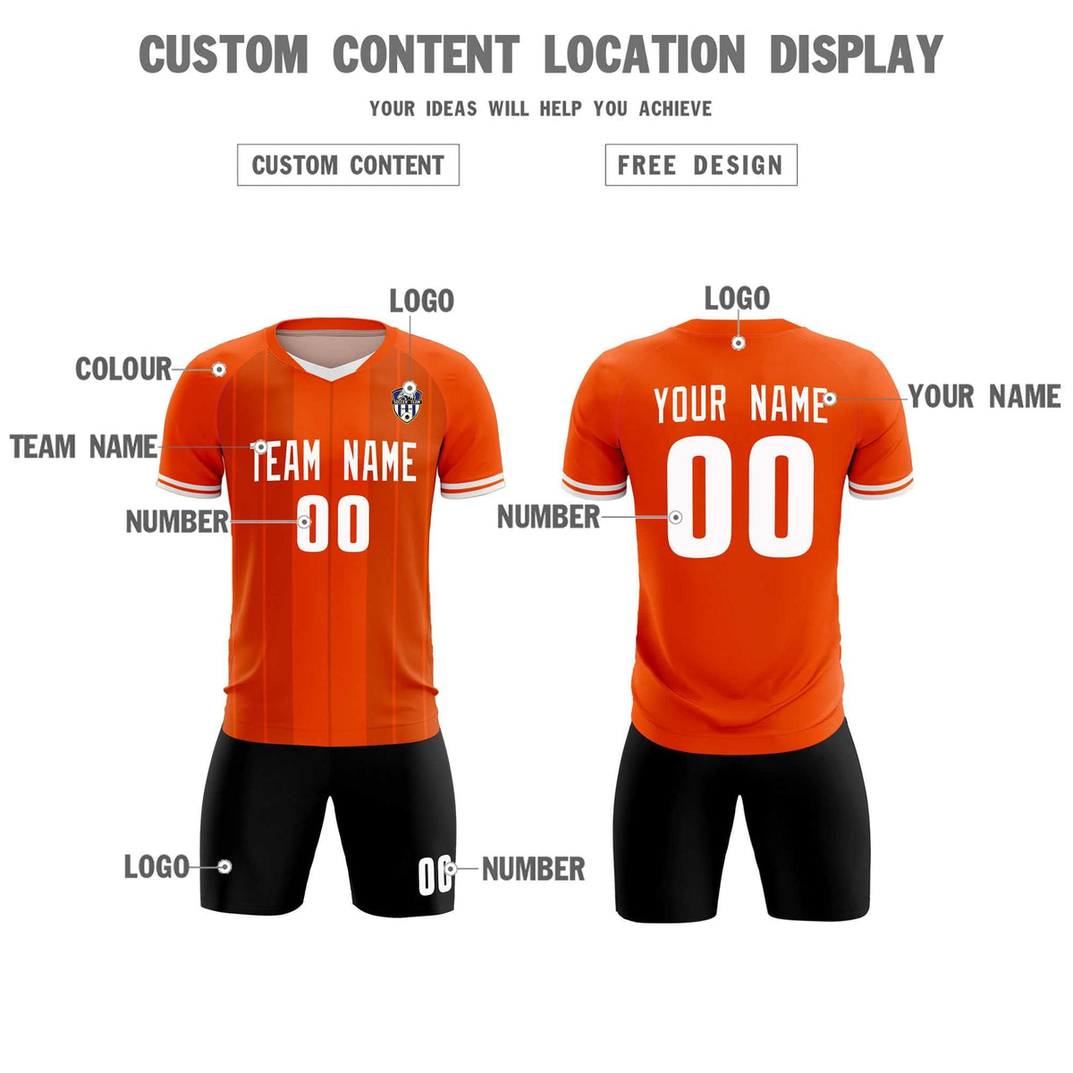 Custom Orange Classic Striped Personalized Football Kit Jersey
