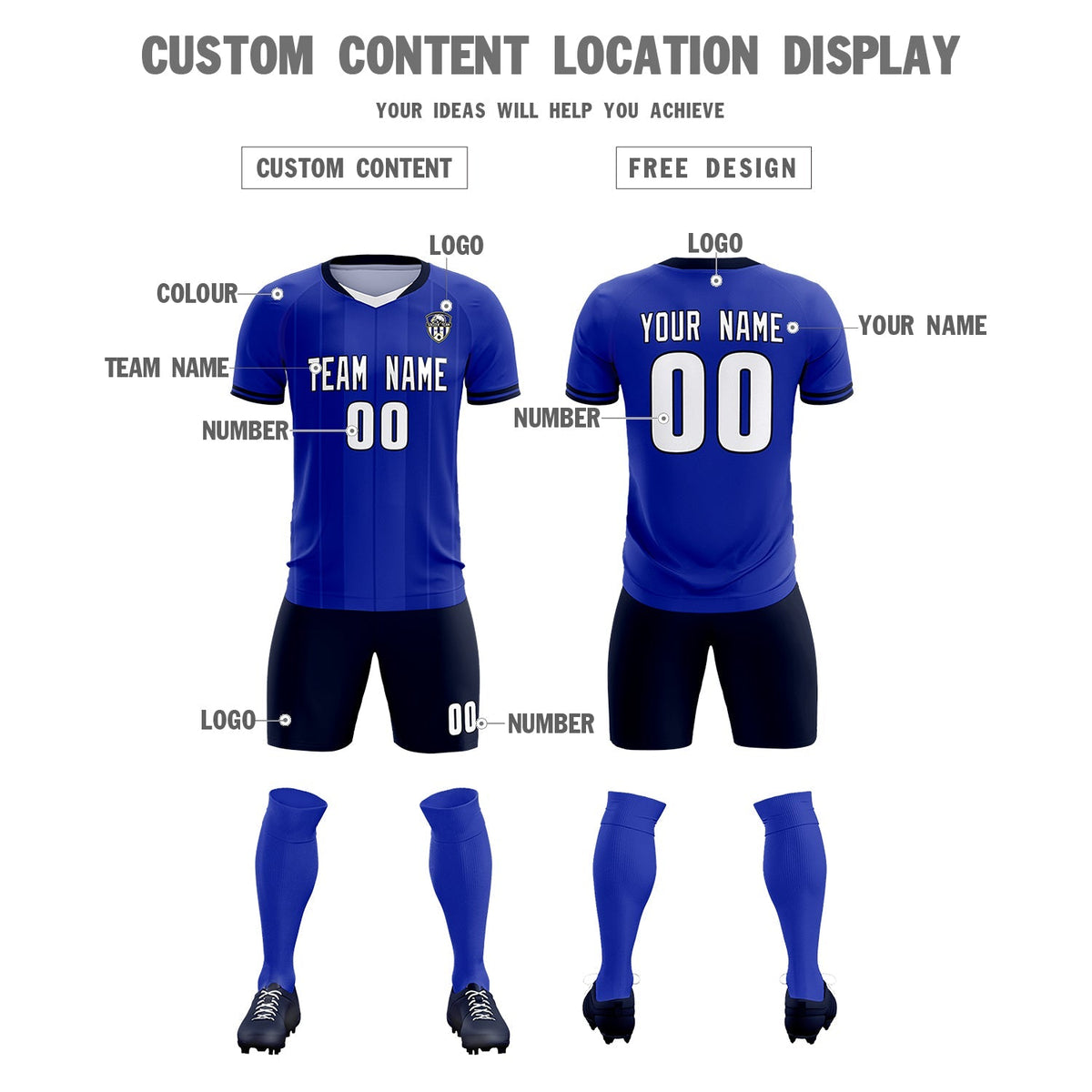 Custom Royal Classic Striped Personalized Football Kit Jersey