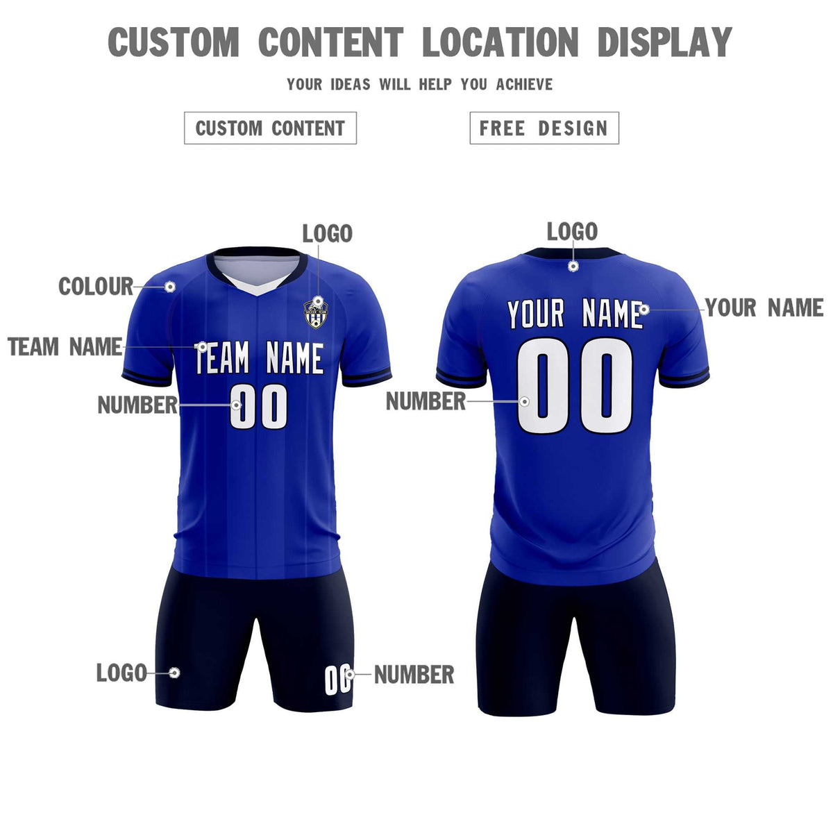 Custom Royal Classic Striped Personalized Football Kit Jersey