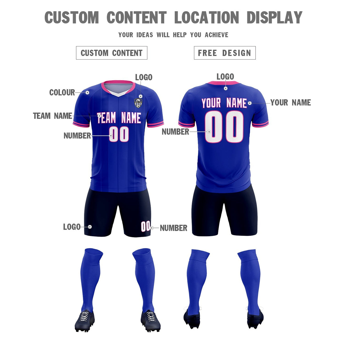 Custom Royal Classic Striped Personalized Football Kit Jersey
