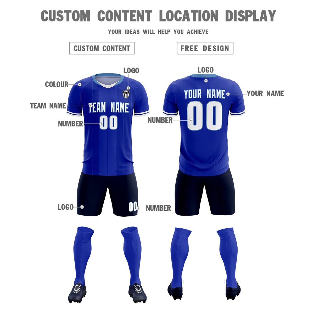 Custom Royal Classic Striped Personalized Football Kit Jersey