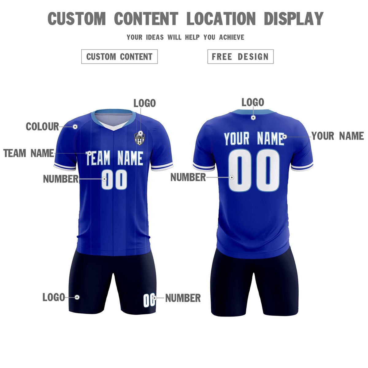 Custom Royal Classic Striped Personalized Football Kit Jersey
