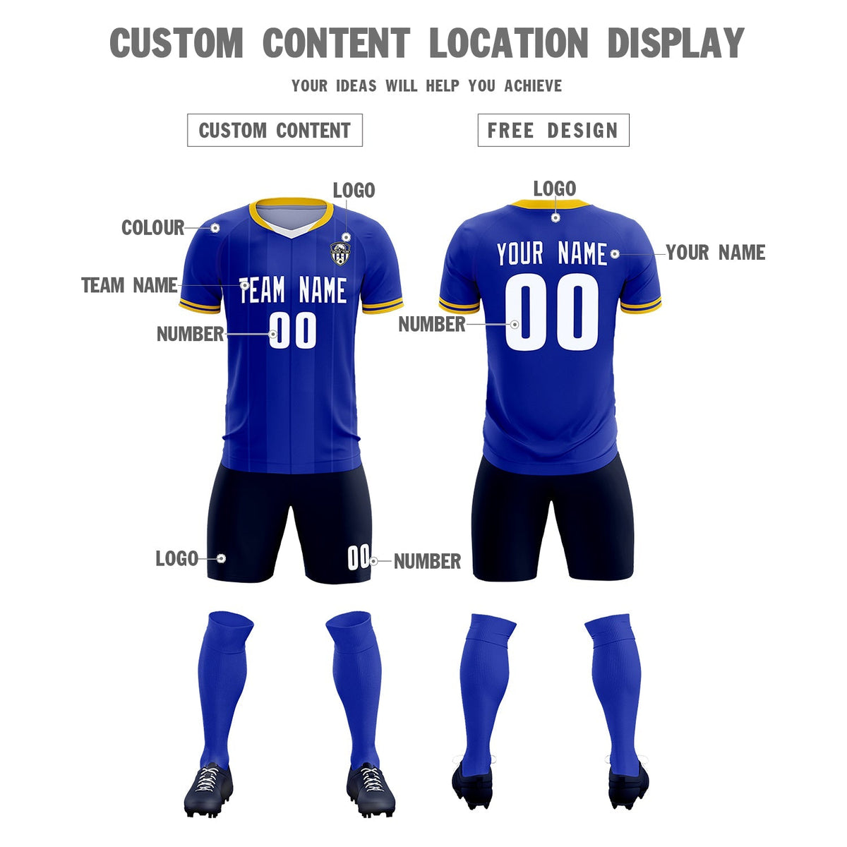 Custom Royal Classic Striped Personalized Football Kit Jersey