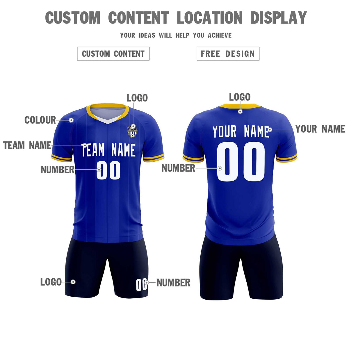 Custom Royal Classic Striped Personalized Football Kit Jersey