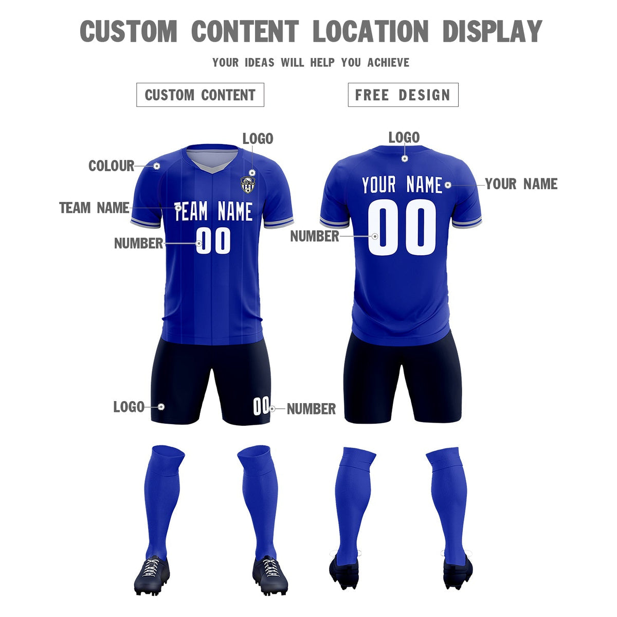 Custom Royal Classic Striped Personalized Football Kit Jersey