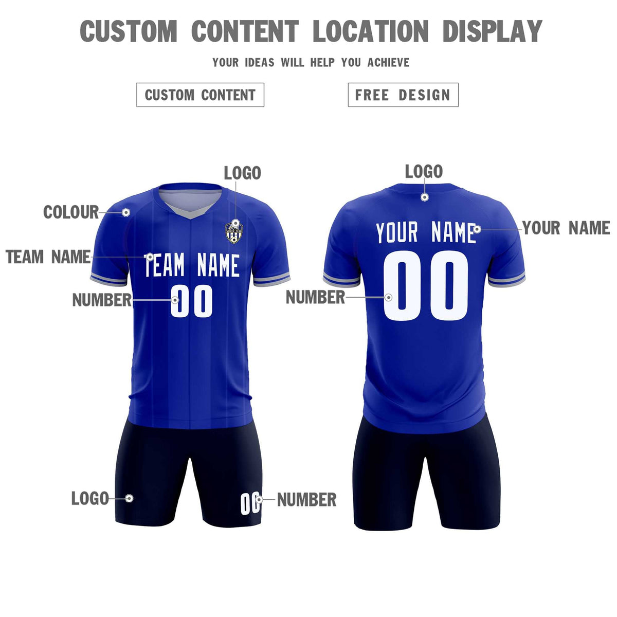Custom Royal Classic Striped Personalized Football Kit Jersey