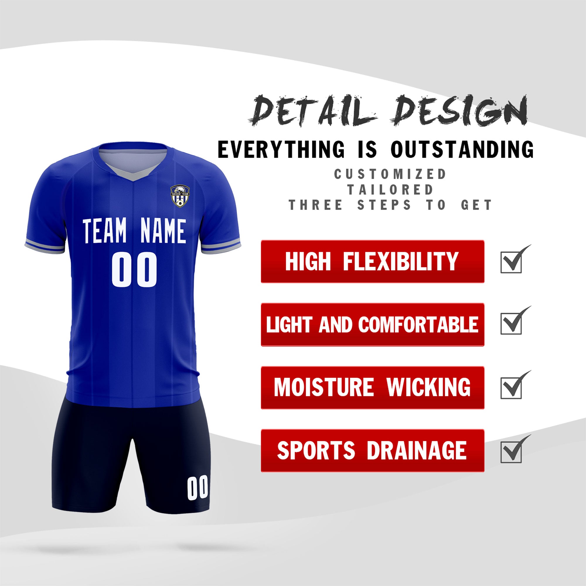 Custom Royal Classic Striped Personalized Football Kit Jersey