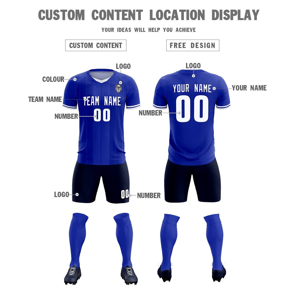 Custom Royal Classic Striped Personalized Football Kit Jersey