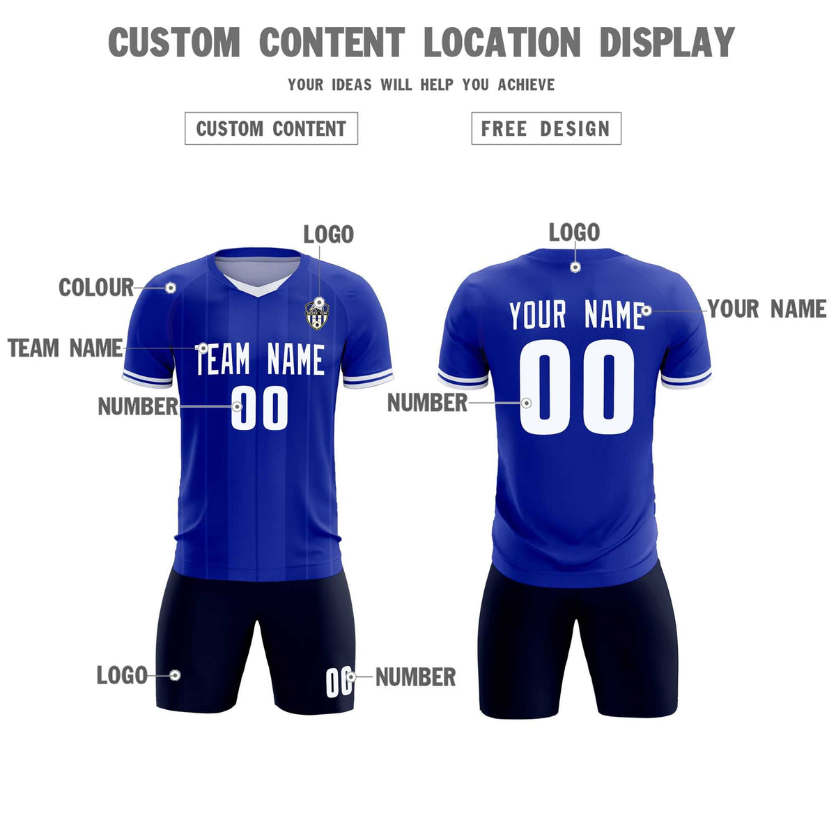 Custom Royal Classic Striped Personalized Football Kit Jersey