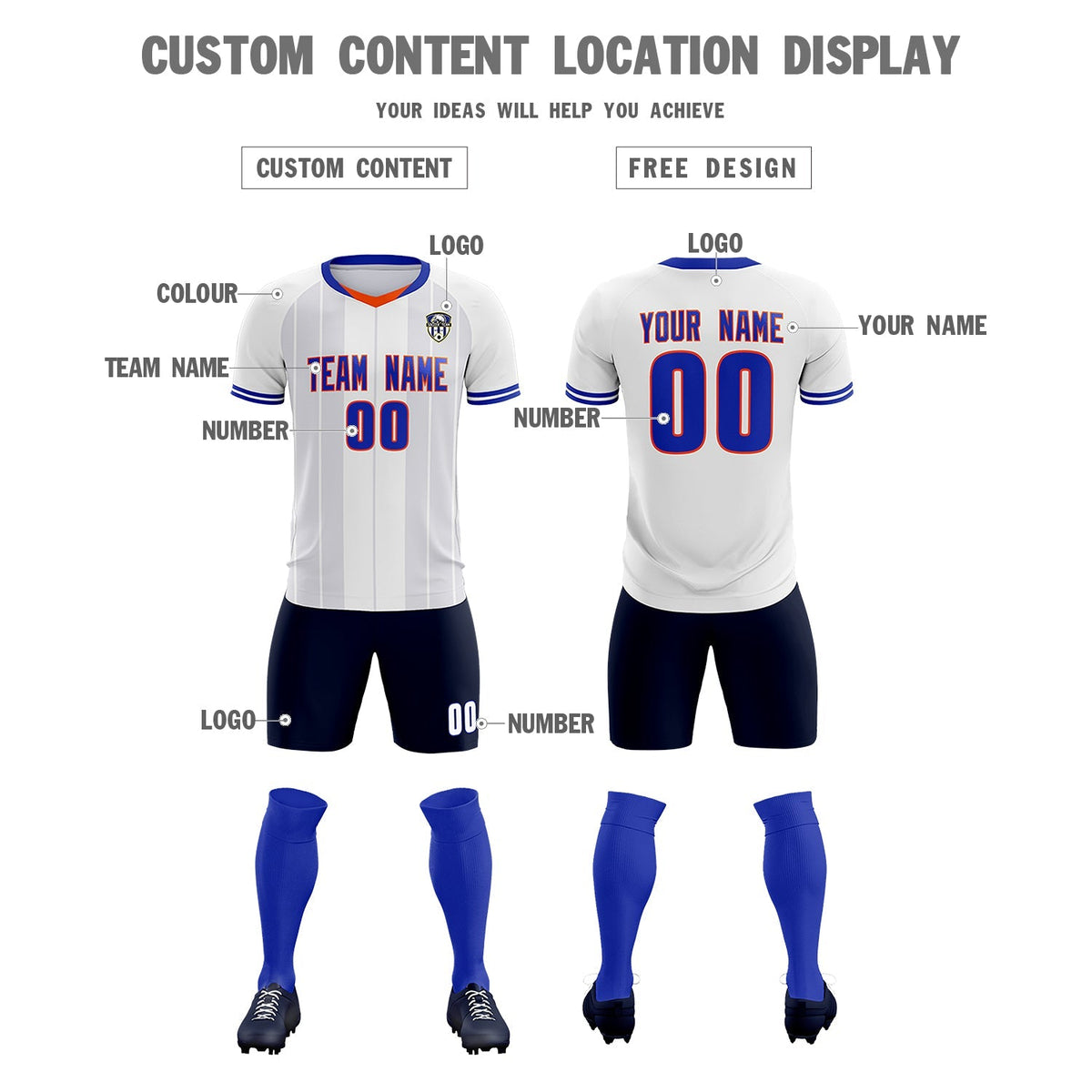 Custom White Classic Striped Personalized Football Kit Jersey