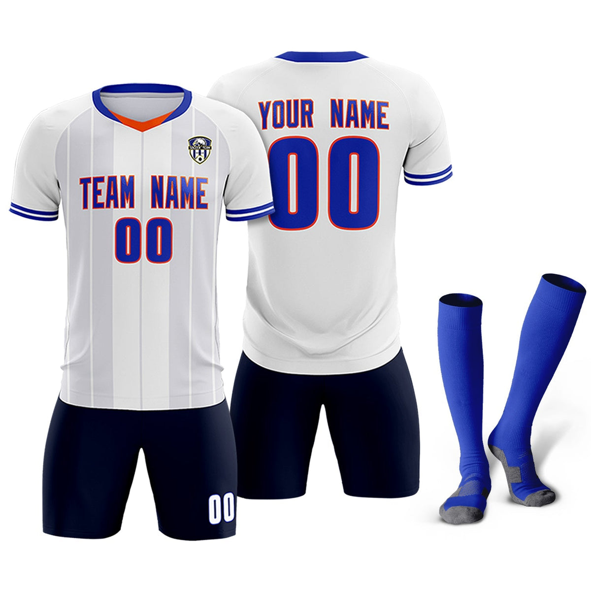Custom White Classic Striped Personalized Football Kit Jersey
