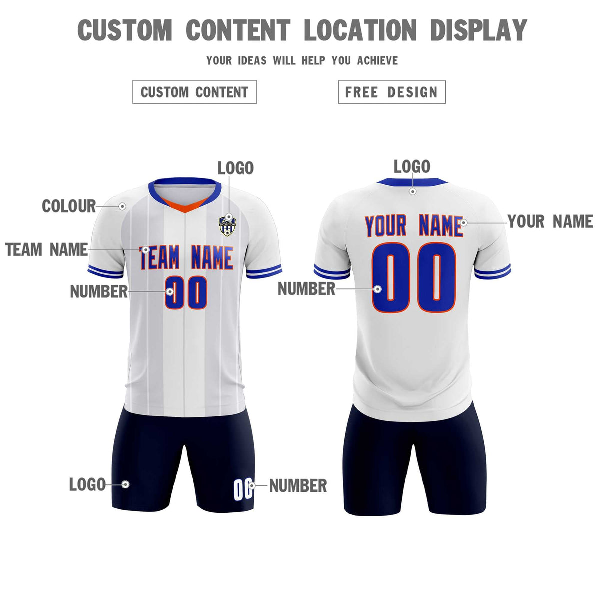 Custom White Classic Striped Personalized Football Kit Jersey