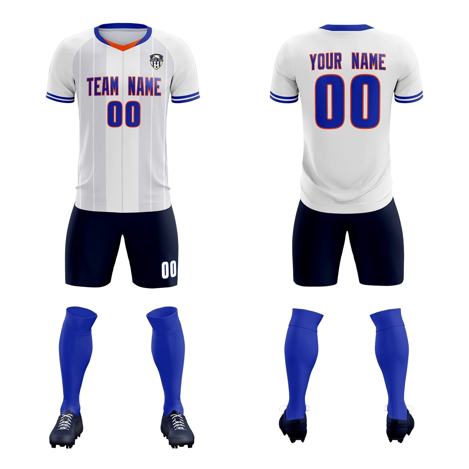 Custom White Classic Striped Personalized Football Kit Jersey