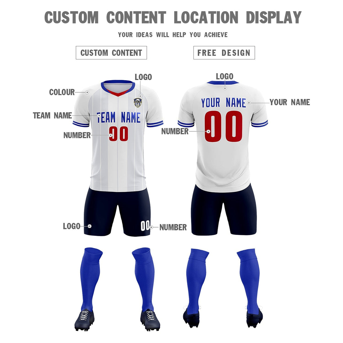 Custom White Classic Striped Personalized Football Kit Jersey
