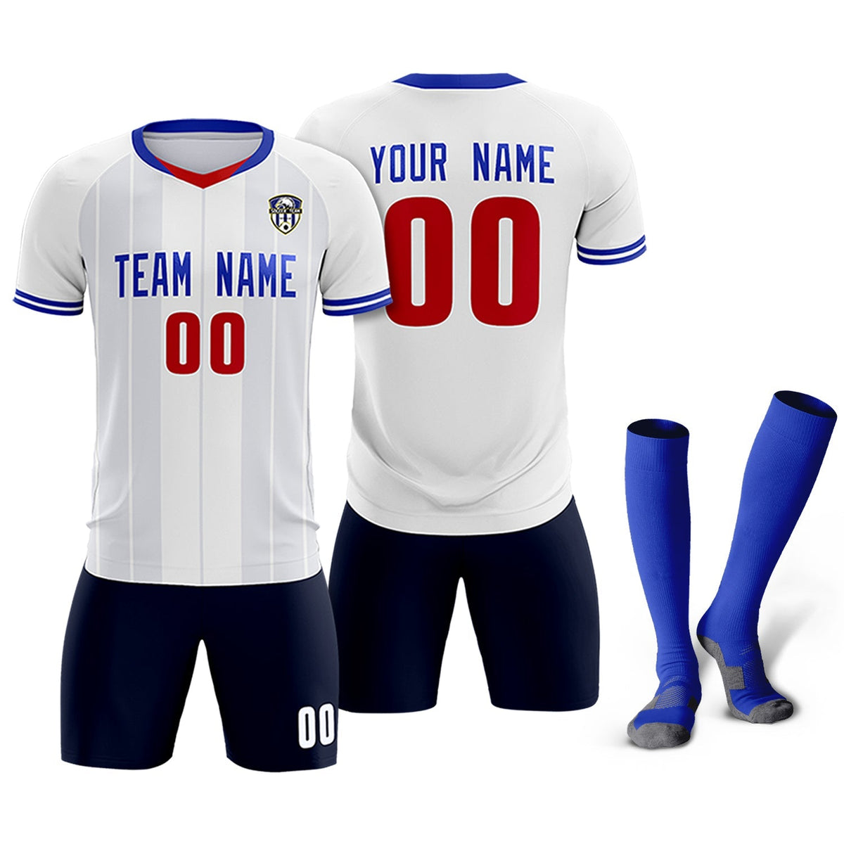 Custom White Classic Striped Personalized Football Kit Jersey