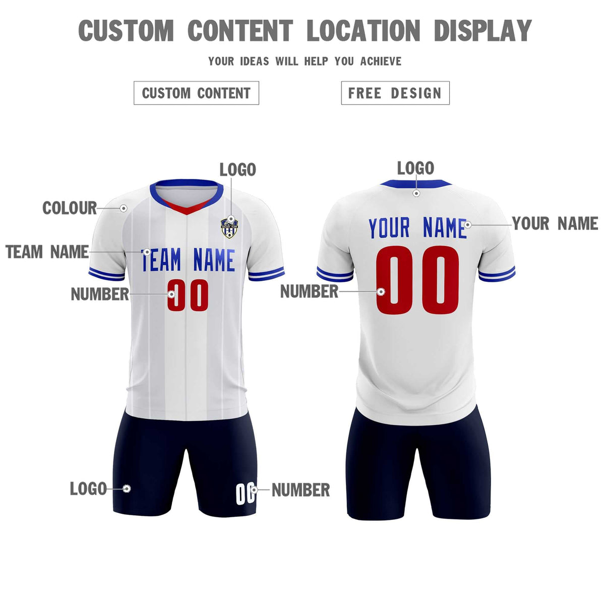 Custom White Classic Striped Personalized Football Kit Jersey