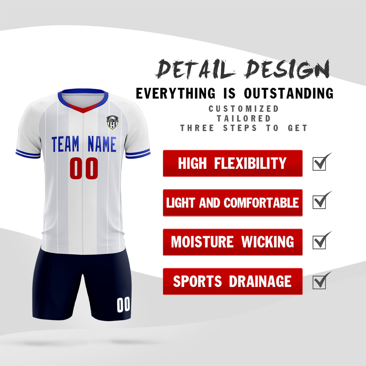 Custom White Classic Striped Personalized Football Kit Jersey