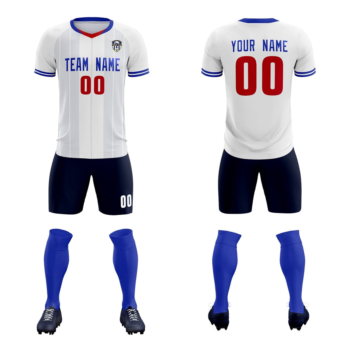 Custom White Classic Striped Personalized Football Kit Jersey
