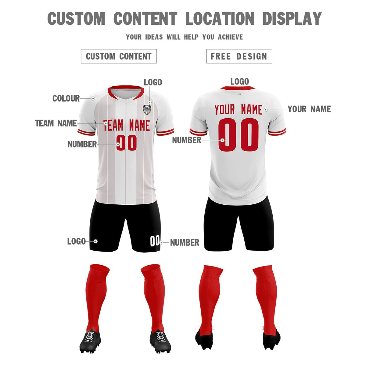 Custom White Classic Striped Personalized Football Kit Jersey