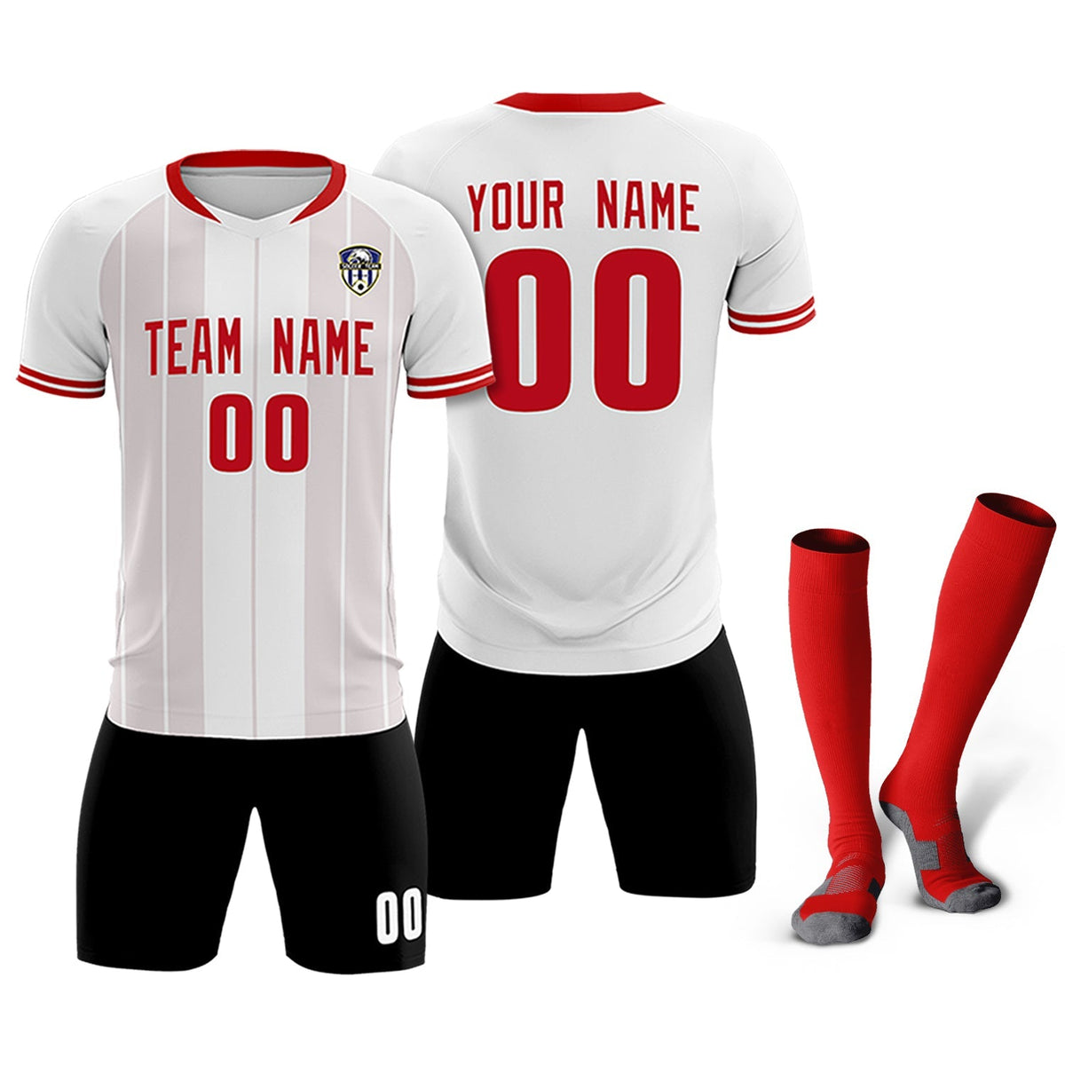 Custom White Classic Striped Personalized Football Kit Jersey