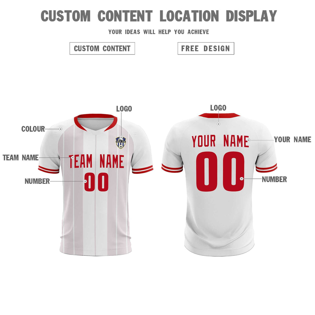 Custom White Classic Striped Personalized Football Kit Jersey