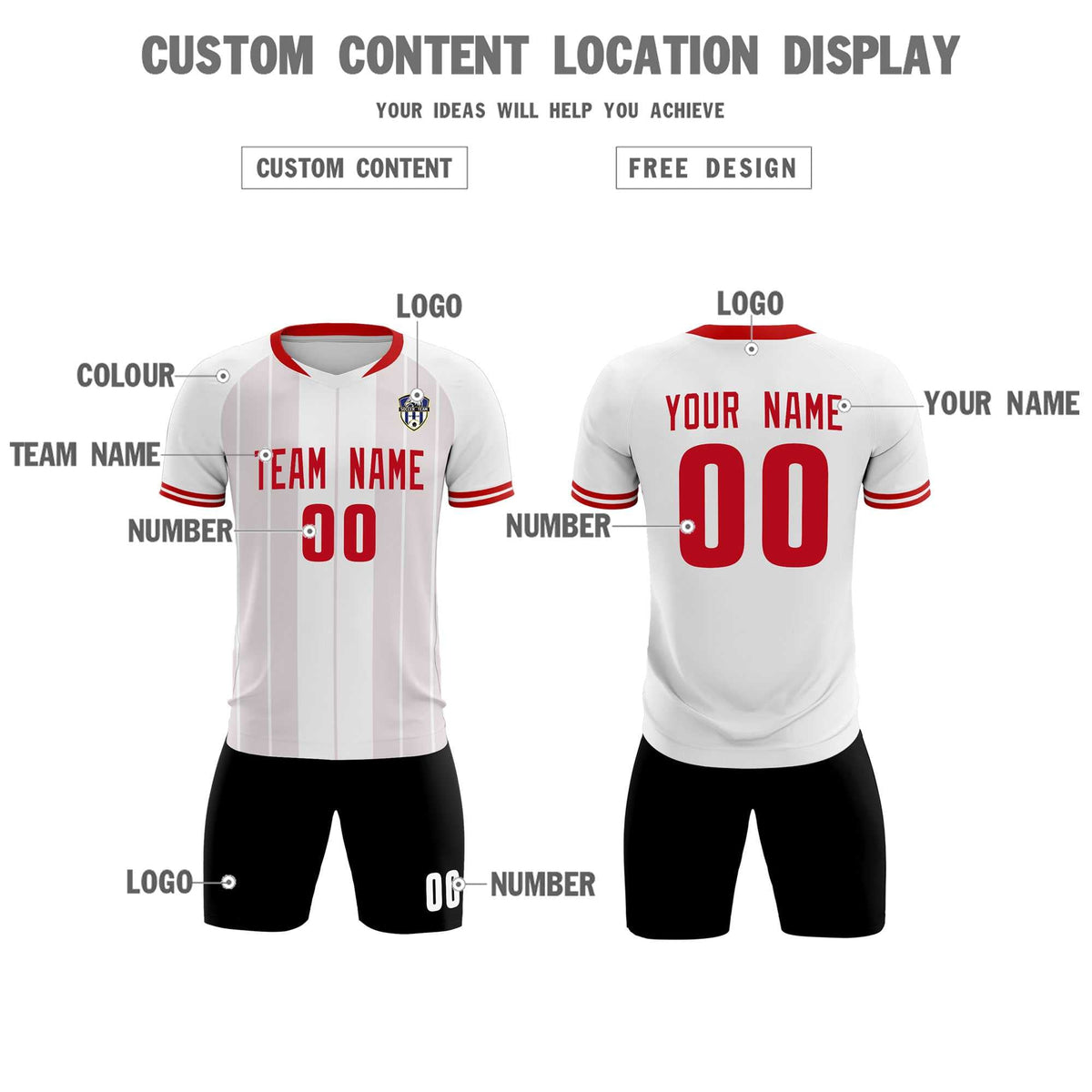 Custom White Classic Striped Personalized Football Kit Jersey