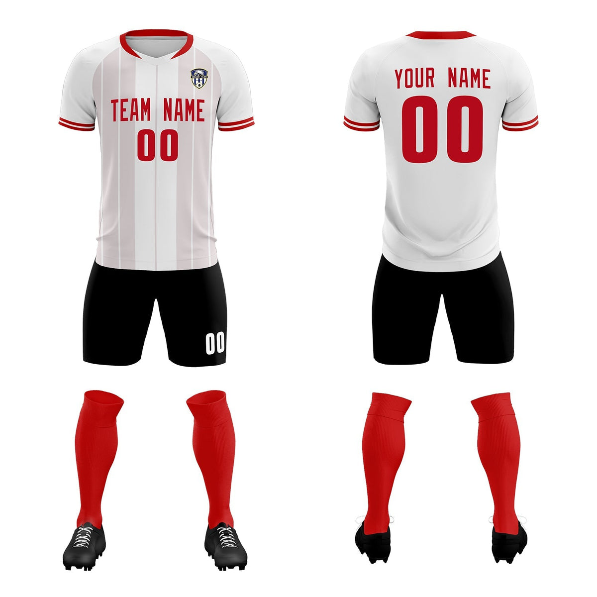 Custom White Classic Striped Personalized Football Kit Jersey