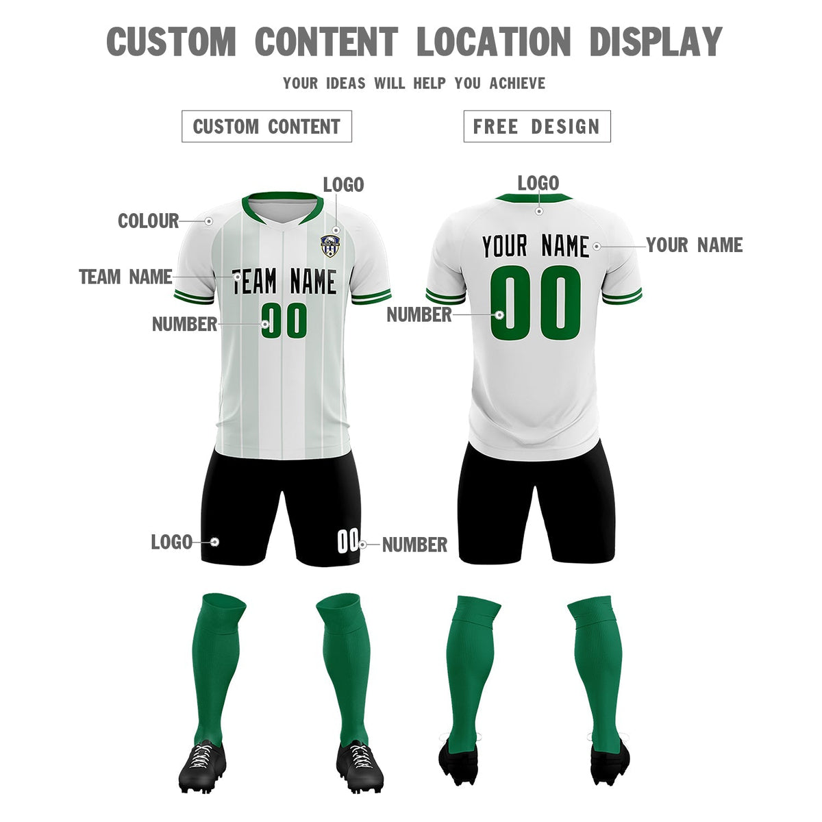 Custom White Classic Striped Personalized Football Kit Jersey