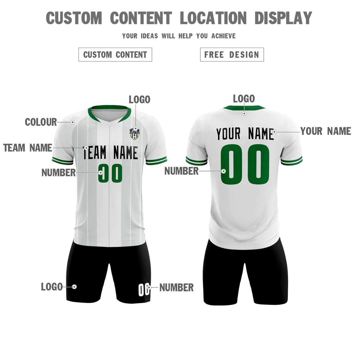 Custom White Classic Striped Personalized Football Kit Jersey