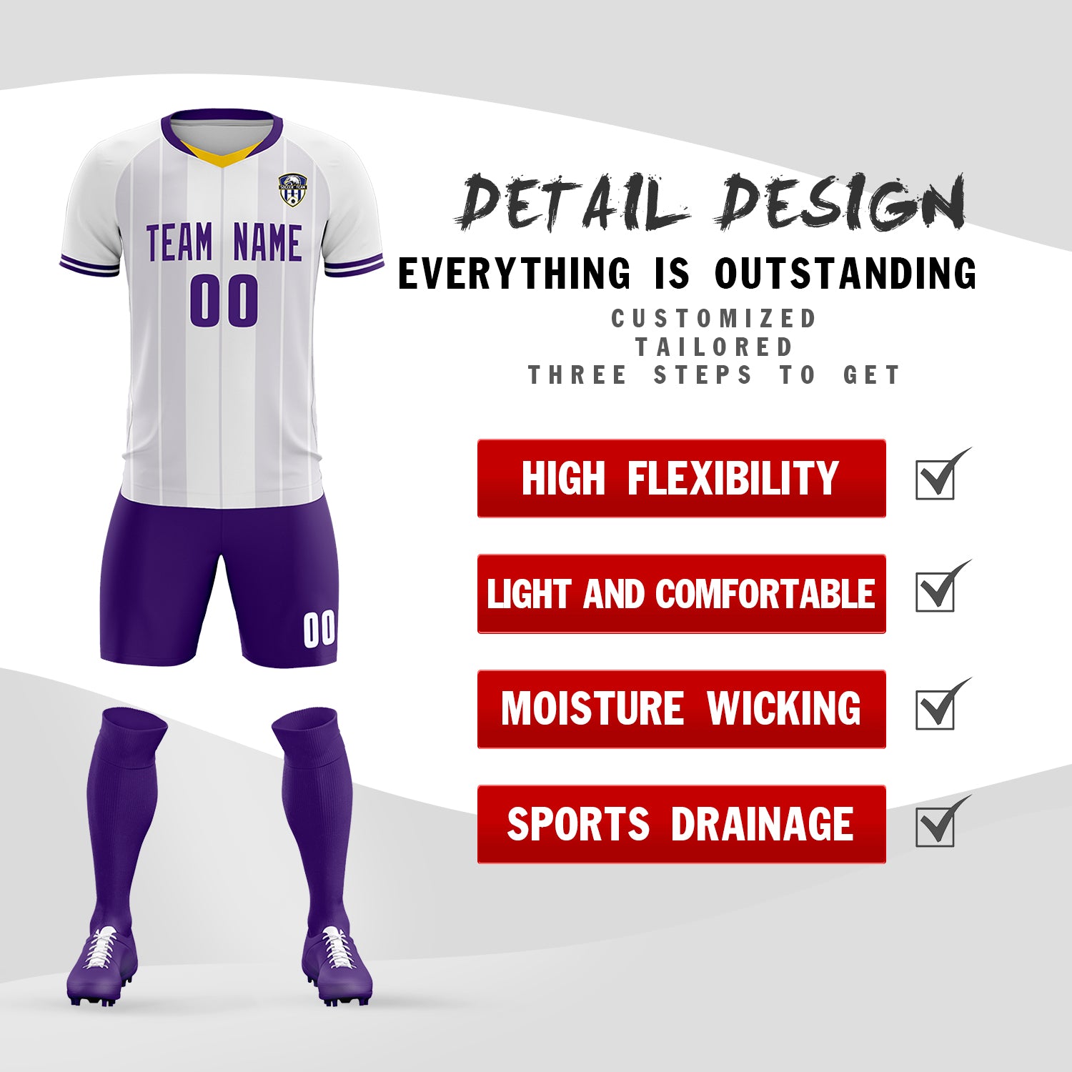 Custom White Classic Striped Personalized Football Kit Jersey