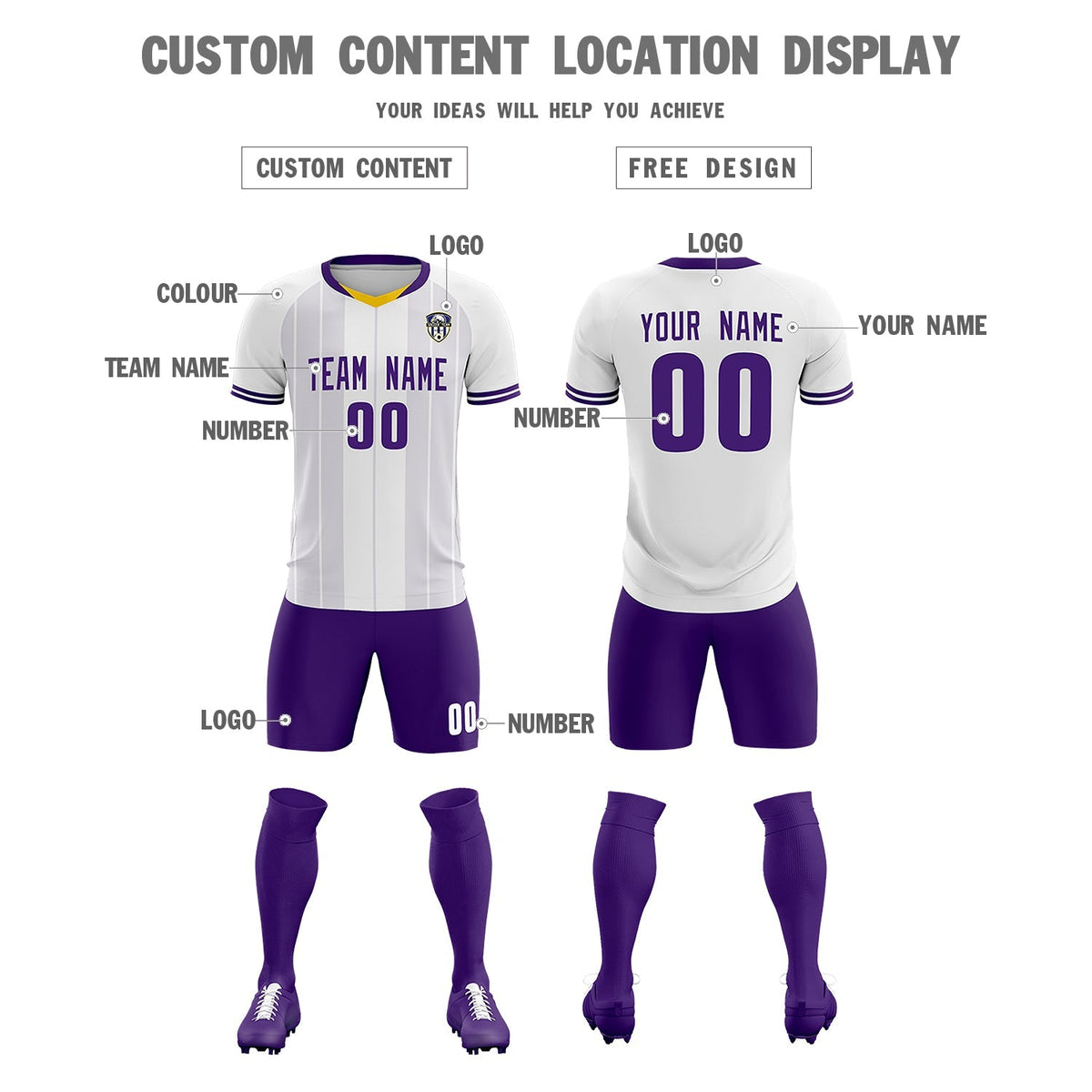 Custom White Classic Striped Personalized Football Kit Jersey