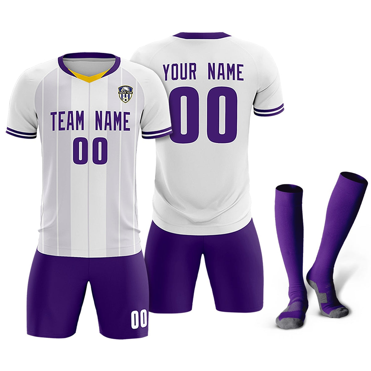 Custom White Classic Striped Personalized Football Kit Jersey