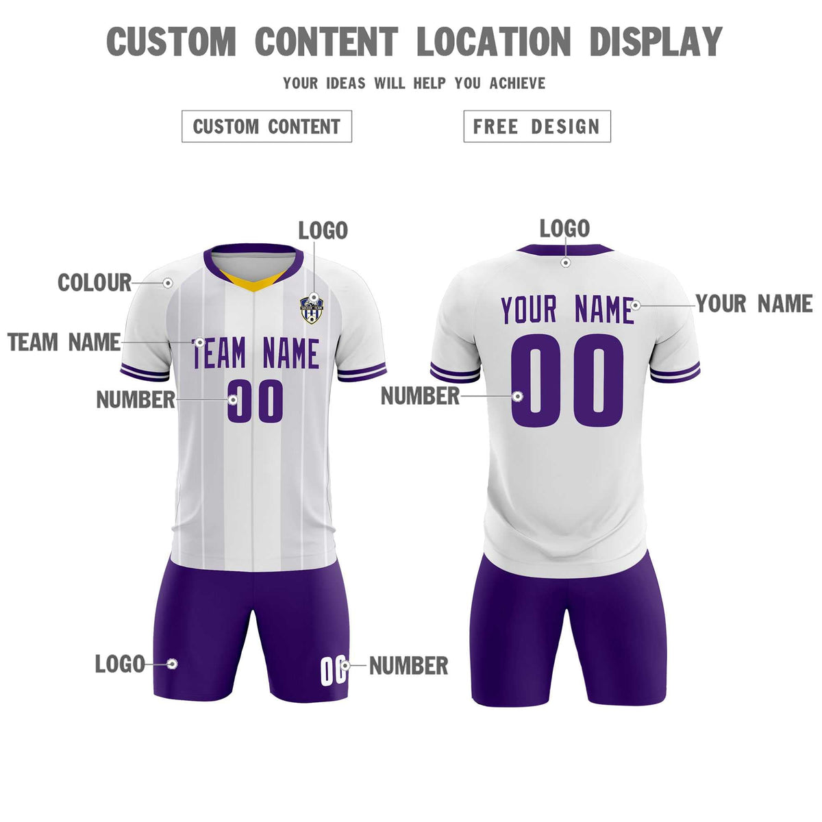 Custom White Classic Striped Personalized Football Kit Jersey