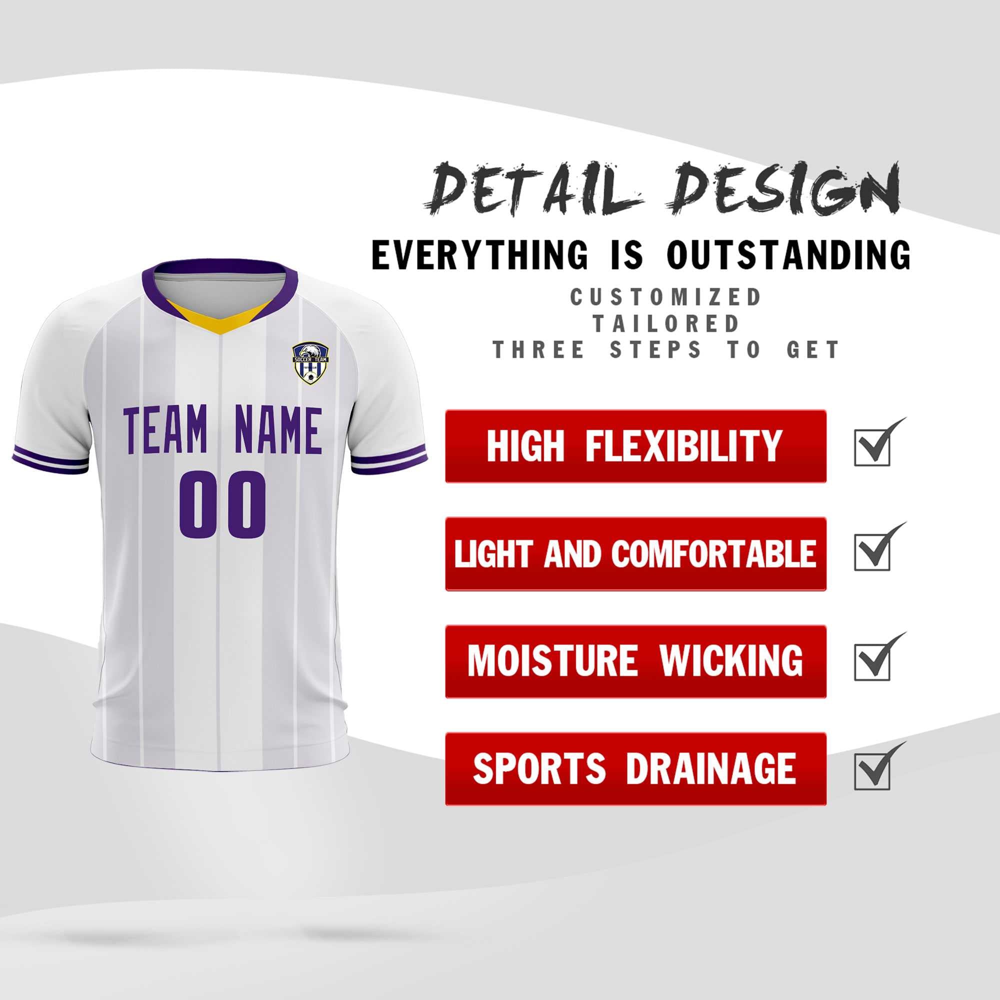Custom White Classic Striped Personalized Football Kit Jersey