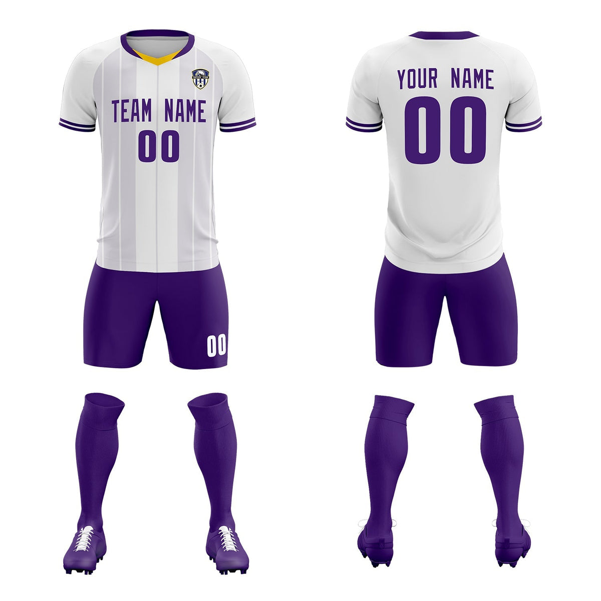 Custom White Classic Striped Personalized Football Kit Jersey