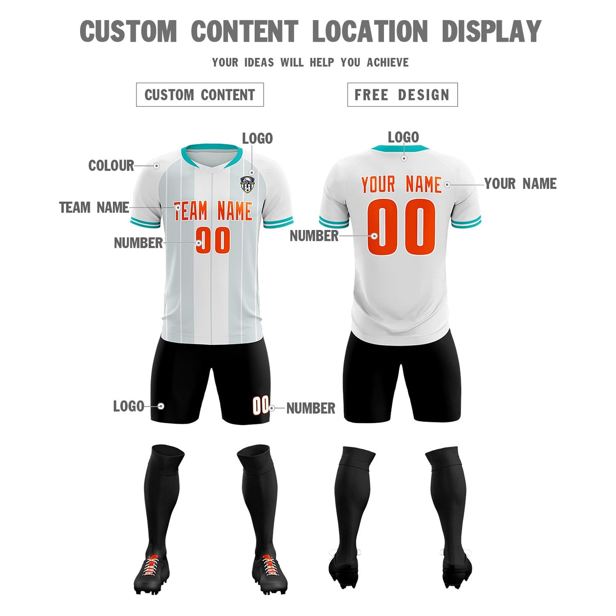 Custom White Classic Striped Personalized Football Kit Jersey