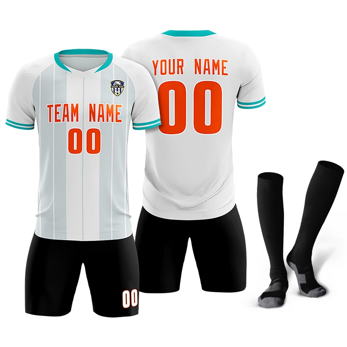 Custom White Classic Striped Personalized Football Kit Jersey